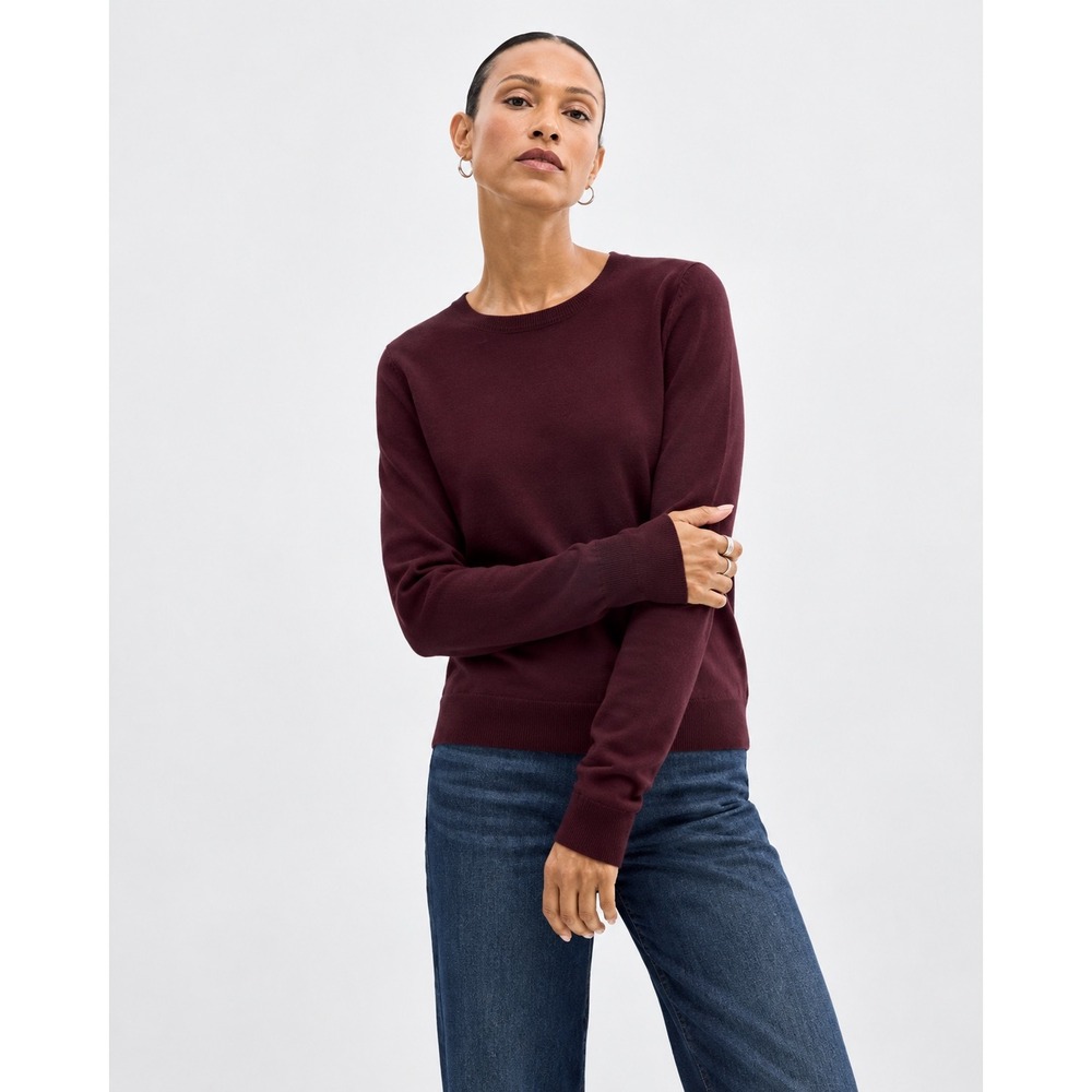 Contemporaine Simons Merino Wool Crewneck Sweater Burgundy Plum Small
